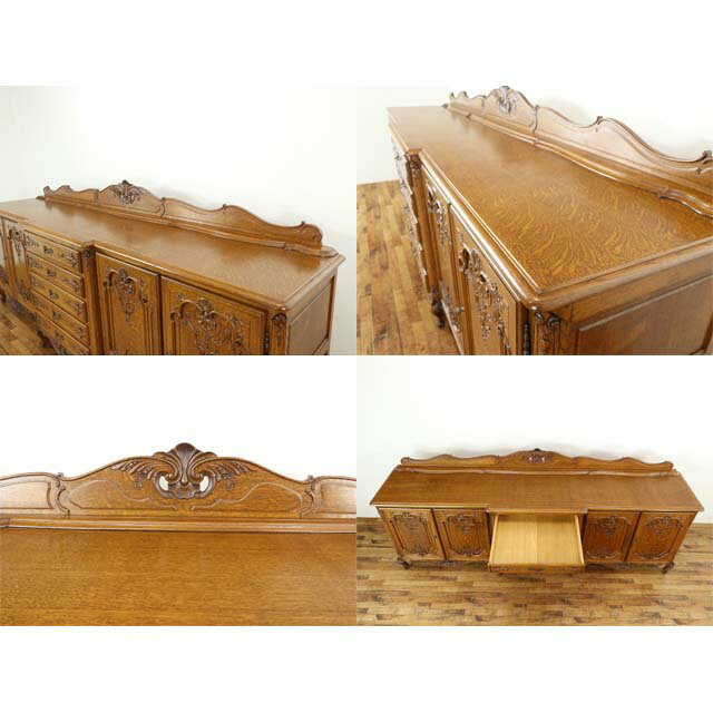 アンティーク ダイニングセット 猫脚 キャビネット サイドボード テーブル チェア アンティーク家具 ダイニング 食卓 ホテル レストラン シャビー レトロ ヴィンテージ ビンテージ 豪華 新生活 テーブルセット フランス 仏国 オーク 1930年 ダイニング9点セット antique65319 [3]