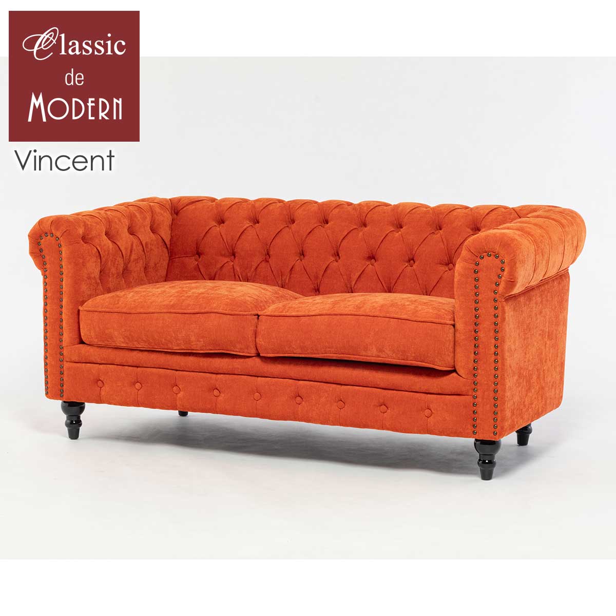 輸入家具 アンティーク ソファ そふぁ ヴィンセント ソファ 2.5人掛け 二人用 イギリス 英国 ヴィンテージ レトロ アンティーク風 アンティーク調 チェスターフィールド ソファ ダブルソファホテル レストラン オレンジ ファブリック VC2.5F262K