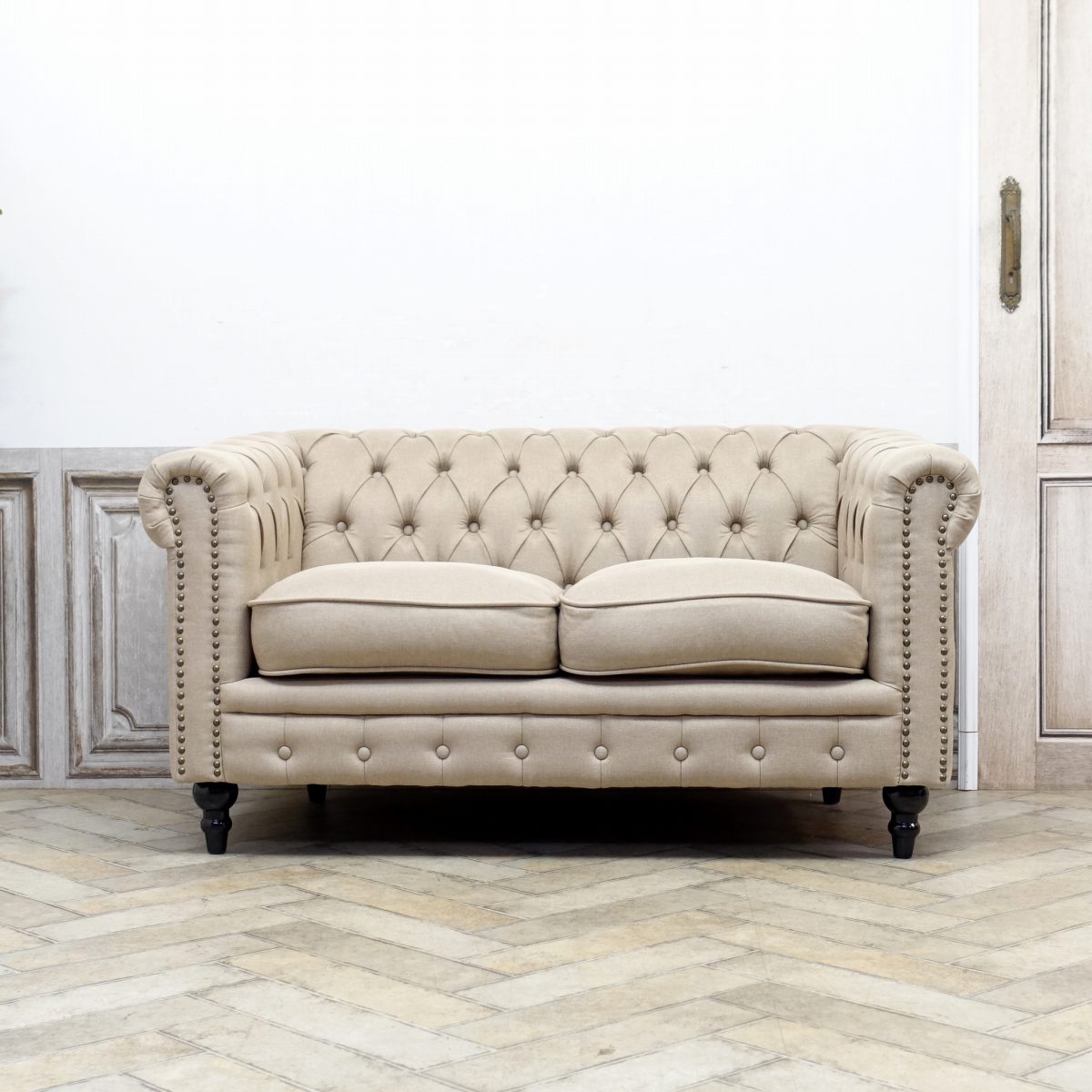 輸入家具 チェスターフィールド ソファ 二人掛け デザイナーズ そふぁ ソファー ヴィンセント ソファ 2人掛け ダブルソファ チェスターフィールド ソファ VINCENT イギリス 英国 ヴィンテージ レトロ アンティーク リネン シャンペトルシャビー ベージュ VC2F53K