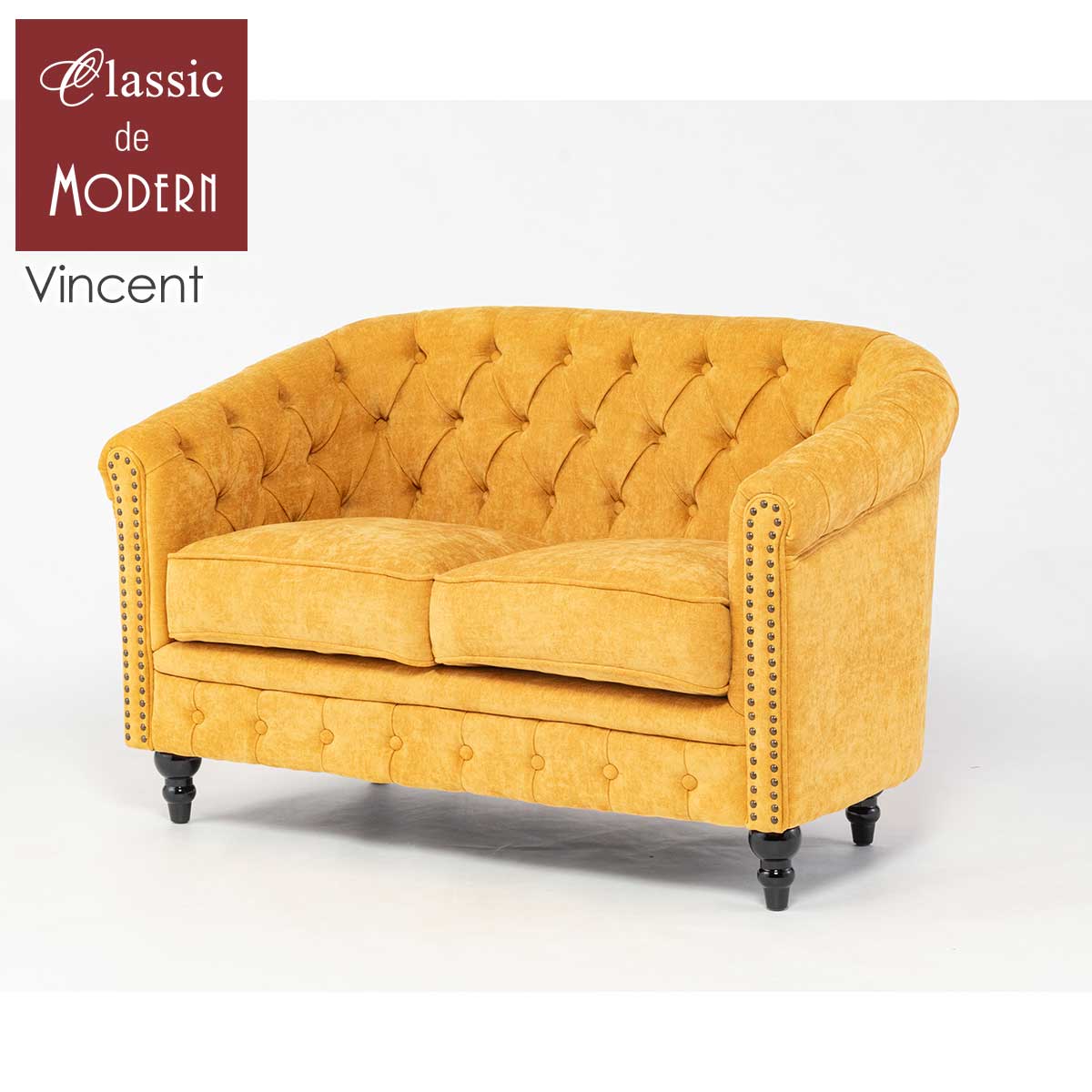 Love Sofa - 輸入家具 デザイナーズ そふぁ ソファー ヴィンセント ソファ 二人掛け 2シーター 二人用 ダブルソファ コンパクト チェスターフィールド ソファ VINCENT イギリス 英国 ヴィンテージ レトロ アンティーク おしゃれ 黄色 イエロー ファブリック VL2F261K