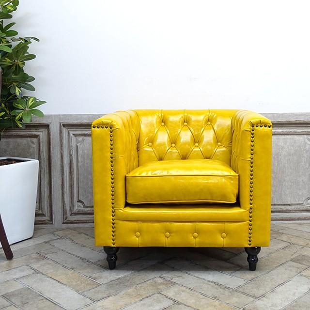 輸入家具 デザイナーズ そふぁ ソファー ソファ 1人掛け 1シーター 家具 かわいい アンティーク調 チェスターフィールド 一人用 ソファ Vincent(ヴィンセント) ワンルーム ソファー アンティーク風ソファ専門店 クラシックデモダン フェイクレザー 合皮 PU イエロー VM1P69K [2]