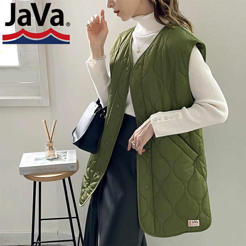 《javaジャバ コラボ》 送料無料 トップス ベスト レディース 中綿 キルティング ミリタリー調 キルト ライト ベスト 男女兼用 ユニセックス ロング 暖か ゆったり 大きいサイズ カーキ アイボリー ブラック S M L XL 秋 冬 2022aw クラシカルエルフ ce0420116のサムネイル