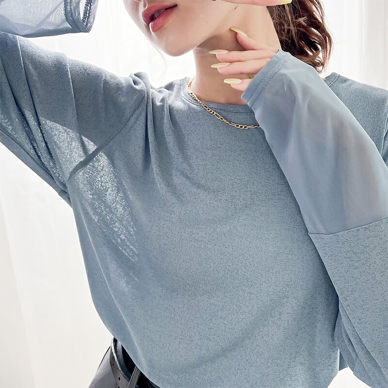 送料無料 トップス Tシャツ レディース ポイント シアー スラブ 素材 丸首 ロンT 長袖 異素材 MIX サイド スリット キレイ魅せ 大きいサイズ 秋 冬 2022aw クラシカルエルフ ce0420173のサムネイル