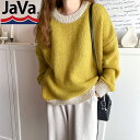 《javaジャバ コラボ》トップス セーター レディース 前後2way ミックス カラー 糸 バイカラー ヘンリー ニット 配色 ボーダー ゆったり オーバーサイズ プルオーバー 長袖 秋 冬 クラシカルエルフ ce1020040