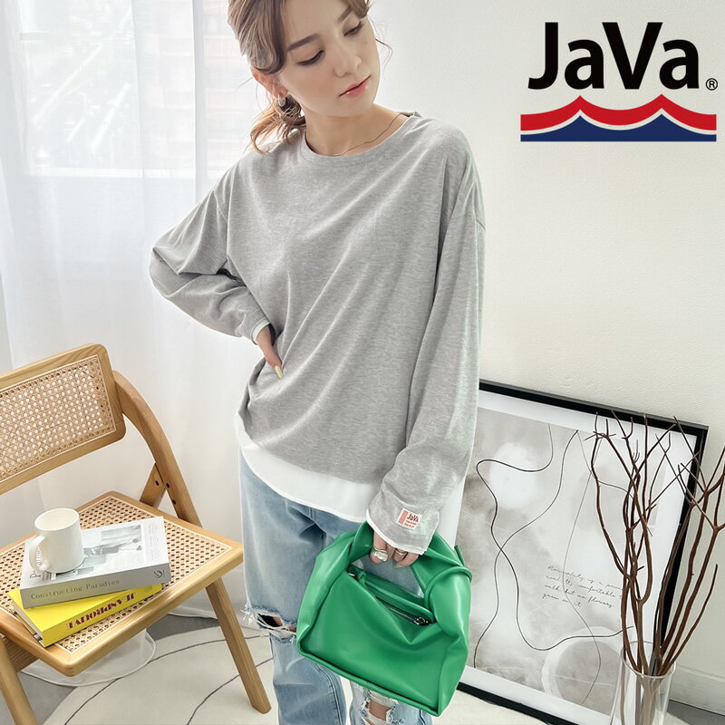《javaジャバ コラボ》送料無料 トップス tシャツ レディース カットソー ロンT 重ね着風 フェイクレイヤード メンズ 男女兼用 ユニセックス オーバーサイズ ゆったり 長袖 大きいサイズ ブラック グレー XXL XL M S 秋 冬 2022aw クラシカルエルフ jv0780002のサムネイル