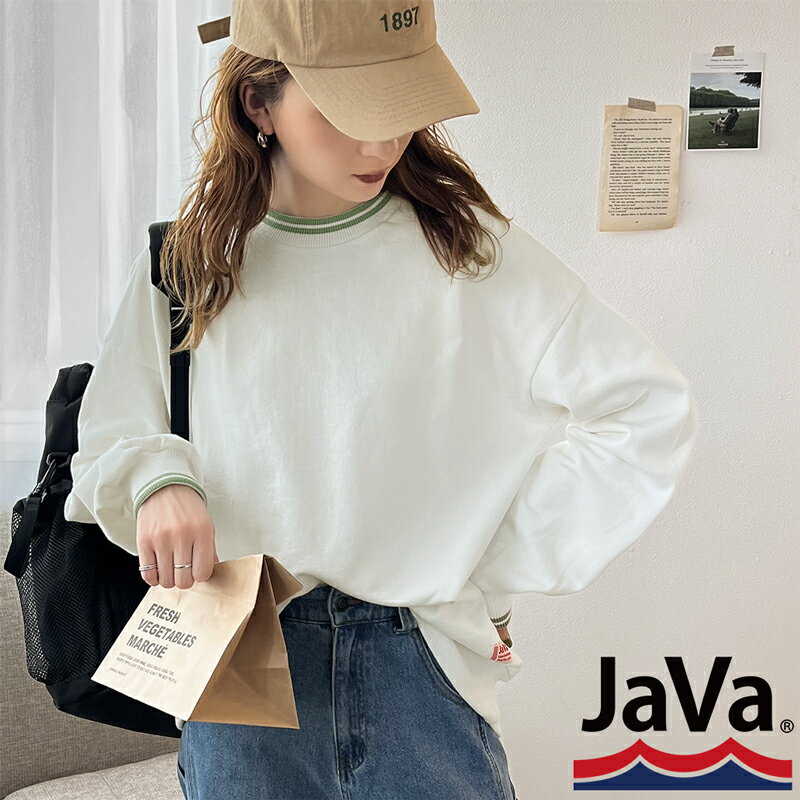 《java ジャバコラボ》 送料無料 トップス スウェット レディース 綿100% 配色 リブ 裏毛 プルオーバー 長袖 男女兼用 ユニセックス メンズ ゆったり リラックス ビッグシルエット 大きいサイズ 秋 冬 2022aw クラシカルエルフ jv1010178のサムネイル