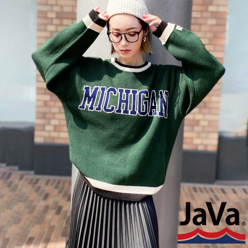 《javaジャバ コラボ》送料無料 トップス ニット レディース セーター プルオーバー メンズ ユニセックス 男女兼用 アメカジ カレッジ ロゴ ジャガード カジュアル 配色 ルーズ オーバーサイズ ゆったり 長袖 大きいサイズ 秋 冬 2022aw クラシカルエルフ jv1029006のサムネイル