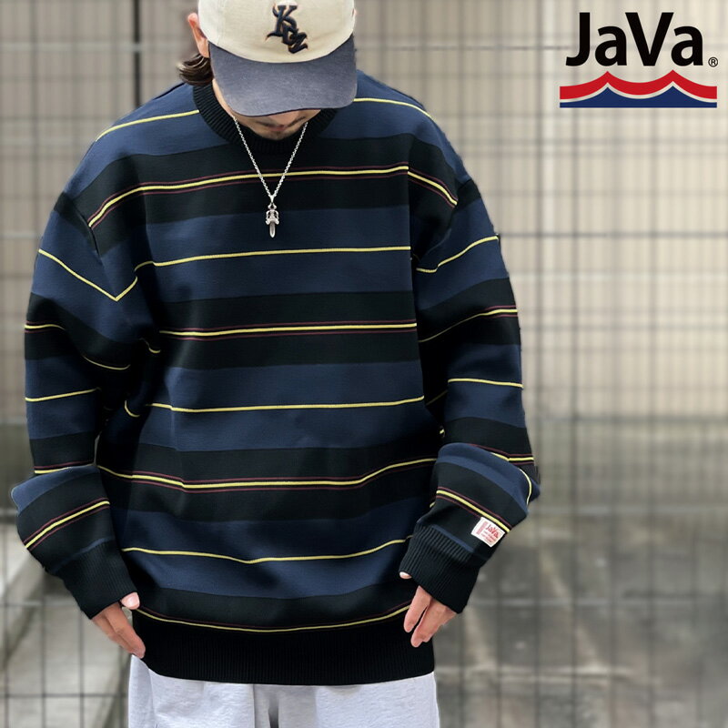 《javaジャバ コラボ》送料無料 トップス ニット メンズ セーター マルチボーダー レディース ユニセックス 男女兼用 レトロ ゆったり オーバーサイズ クルーネック 軽量 ドライタッチ 体型カバー 配色 長袖 大きいサイズ 秋 冬 2022aw クラシカルエルフ jvm1160008のサムネイル