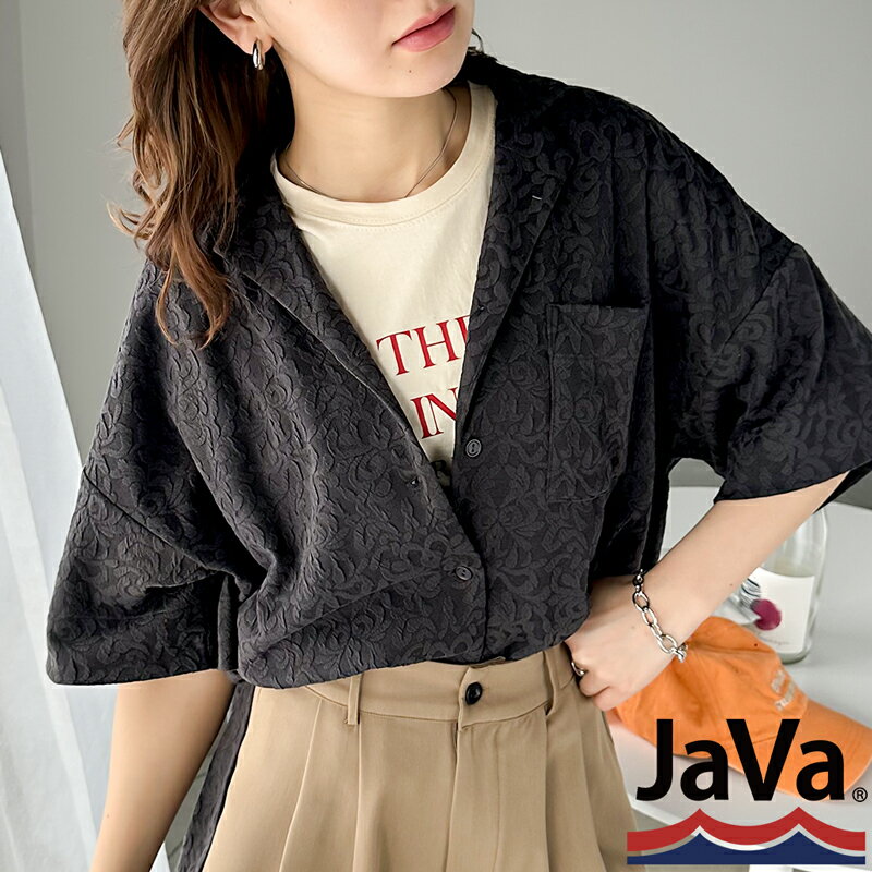 《java ジャバコラボ》 送料無料 トップス シャツ レディース レトロ メンズライク ジャガード 柄 シャツ 5分袖 男女兼用 ユニセックス メンズ 羽織り ゆるっと オーバーサイズ 大きいサイズ 春 夏 2023ss クラシカルエルフ jv1050077のサムネイル
