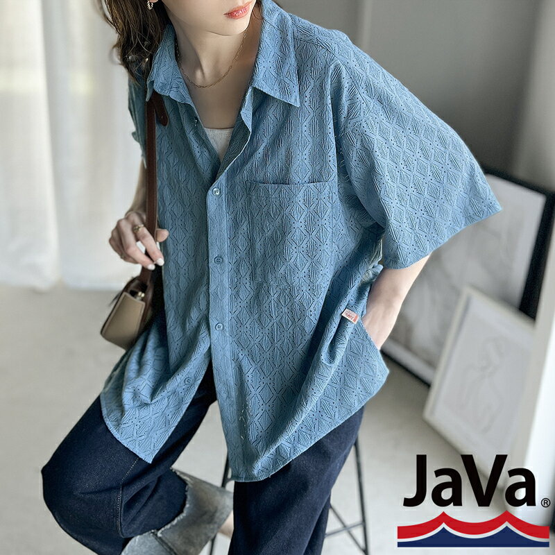 《javaジャバ コラボ》 送料無料 トップス シャツ レディース 格子柄 レース オーバーサイズ 開襟ブラウス 半袖 男女兼用 ユニセックス メンズ ゆったり ビッグシルエット 羽織り 大きいサイズ 春 夏 2023ss クラシカルエルフ jv1070044のサムネイル