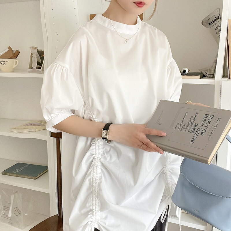 【mily bilet】 送料無料 トップス ブラウス レディース サイド ドロスト ブロード シャツ ワンピース チュニック丈 丈感調整可 ゆったり オーバーサイズ 体型カバー レイヤードコーデ 大きいサイズ 春 夏 2023ss クラシカルエルフ mi1149020のサムネイル