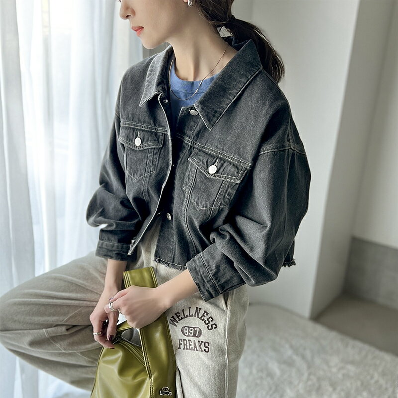 【ms+ ideal】送料無料 アウター ジャケット レディース 綿100% ドロップショルダー 短丈 カットオフ デニムジャケット 長袖 オーバーサイズ ショート丈 スタイルアップ オールシーズン 大きいサイズ 春 夏 2024ss クラシカルエルフ ms1200004