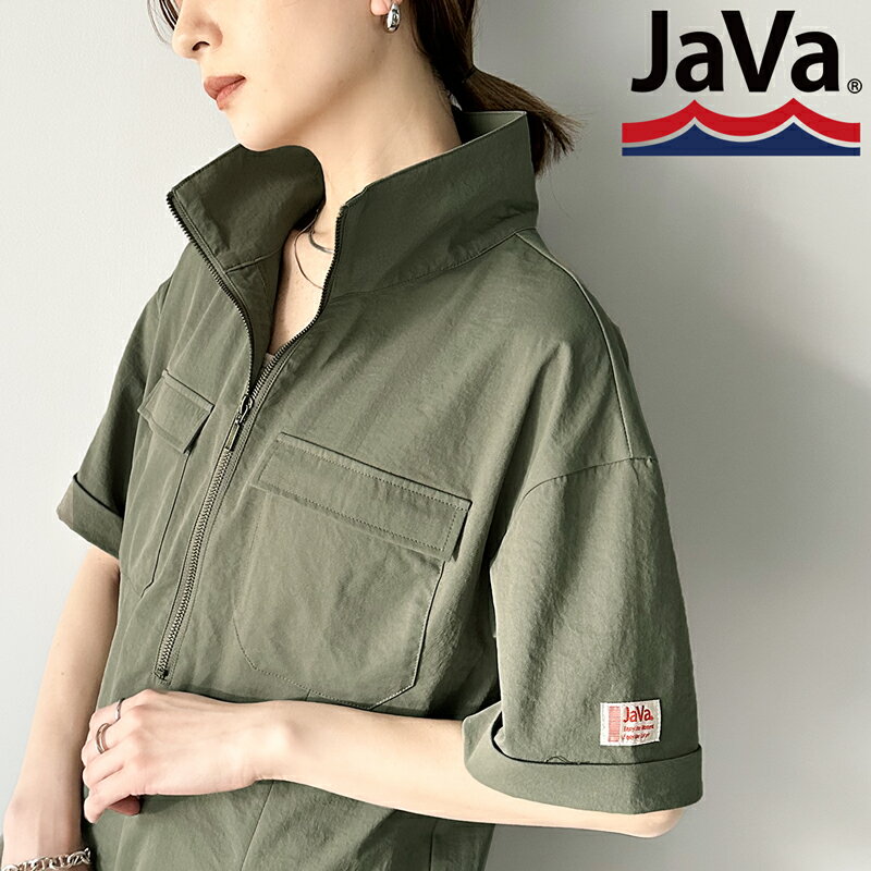 《javaジャバ 別注》 送料無料 オールインワン レディース コットンライク ハーフジップ 半袖 ベルト ポケット付き ワークテイスト ゆったり 体型カバー 大きいサイズ 春 夏 2023ss クラシカルエルフ jv1010216のサムネイル