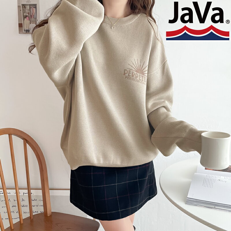 《javaジャバ 別注》送料無料 トップス セーター レディース 裏 表 前 後 4way ダブル レトロ風 ロゴ ジャガード クルーネック ゆったり ビッグシルエット ヴィンテージ スウェット 見え 大きいサイズ 秋 冬 2023aw クラシカルエルフ jv1050124のサムネイル