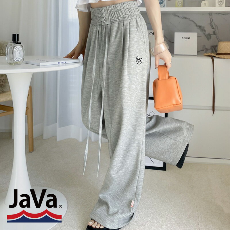 《javaジャバ コラボ》送料無料 ボトムス パンツ レディース レースアップ ワイドパンツ 美脚 スウェット タック ハイウエスト ウエストゴム ルームウェア オーバーサイズ 体型カバー 大きいサイズ 春 夏 2023ss クラシカルエルフ jv1220006のサムネイル