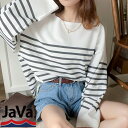 《javaジャバ 別注》 送料無料 トップス Tシャツ レディース バスク風 ヴィンテージ ライク かすり ボーダー ロング ニット Tee 男女兼用 ユニセックス メンズ ゆるっと ビッグシルエット 大きいサイズ 秋 冬 2023aw クラシカルエルフ jv1219009