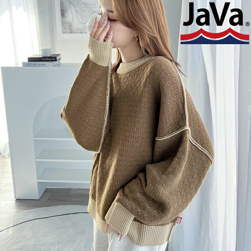 《javaジャバコラボ》 送料無料 トップス ニット レディース 裏 表 2way リバーシブル 配色 カラーニット ドロップショルダー ゆったり オーバーサイズ 体型カバー 大きいサイズ 秋 冬 2023aw クラシカルエルフ jv1220009のサムネイル