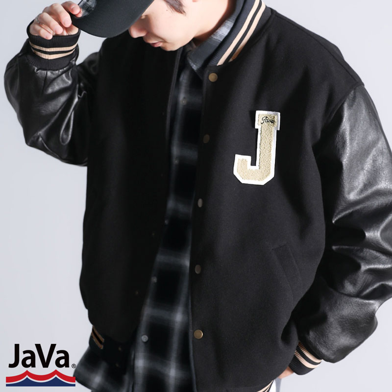 \11/27まで まとめ買いがお得!! 3点以上で10%OFF/ 《javaジャバコラボ》アウター ブルゾン スタジャン ヴィンテージ エコレザー メルトン ス...