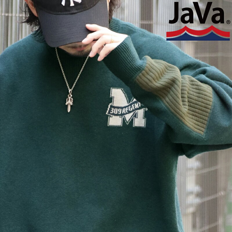 \先着順/24H限定 【全品15%OFFクーポン】 《javaジャバコラボ》 トップス セーター メンズ W ジャガード カット キルト エルボー パッチ ニッ...