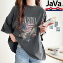 《javaジャバコラボ》 送料無料 トップス Tシャツ レディース 前後 2WAY 綿100% 天竺 素材 ピグメント 加工 ヴィンテージ 風 グラフィック Tee ゆるっと オーバーサイズ 大きいサイズ 春 夏 2024ss クラシカルエルフ jv1050148