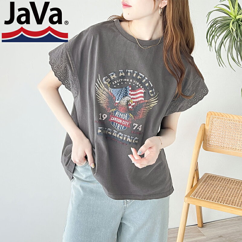 【春夏新作10%offクーポン対象】 《javaジャバコラボ》 送料無料 トップス Tシャツ レディース 綿 100％ 袖 レース ピグメント ヴィンテージ ライク ロック Tee ゆるっと オーバーサイズ 華奢見え 大きいサイズ 春 夏 2024ss クラシカルエルフ jv1050164のサムネイル