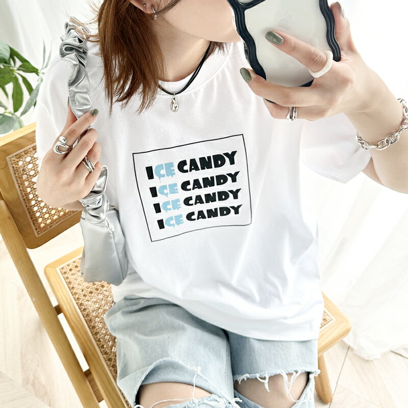 ＼ お買い物マラソン 3/22〜48h限定★1000円クーポン配布 50%OFF 1,999円 ／ 送料無料 トップス Tシャツ レディース ICE CANDY ボックス ロゴ グラフィック ビンテージ プリント Tee オーバーサイズ 春 夏 2024ss クラシカルエルフ mo1310038のサムネイル