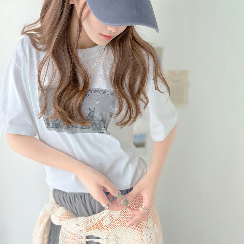 送料無料 トップス Tシャツ レディース 綿 100％ アニマル フォト デザイン ボックス ロゴ デザイン プリント Tee ゆるっと オーバーサイズ ヴィンテージ 感 アウトドア デイリー 大きいサイズ 春 夏 2024ss クラシカルエルフ mo1310040のサムネイル