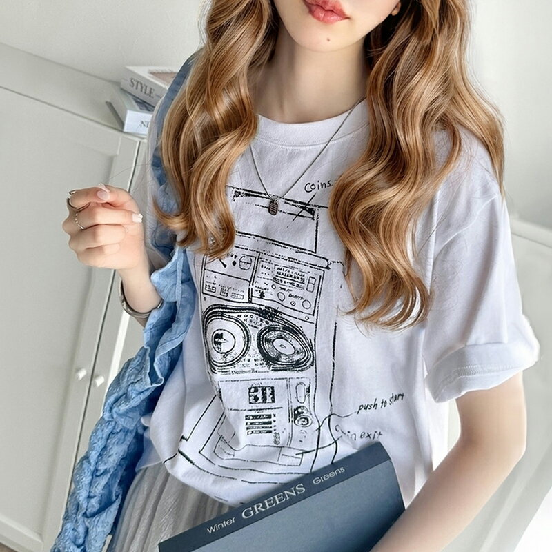 送料無料 トップス Tシャツ レディース 綿 100％ コインゲーム レトロ ヴィンテージ グラフィック プリント Tee ゆるっと オーバーサイズ デイリー アウトドア 大きいサイズ 春 夏 2024ss クラシカルエルフ mo1310045のサムネイル