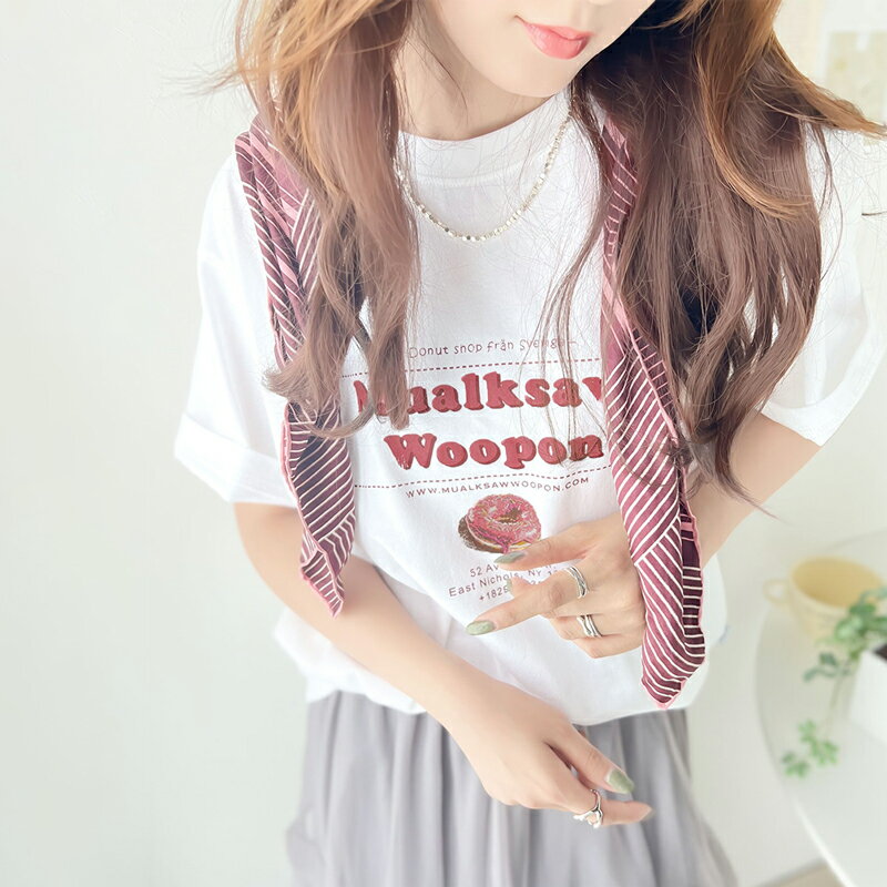 送料無料 トップス Tシャツ レディース 綿 100% ドーナツ ショップ PR グラフィック ヴィンテージ 風 ボックス ロゴ プリント Tee ゆるっと オーバーサイズ 大きいサイズ 春 夏 2024ss クラシカルエルフ mo1310048のサムネイル