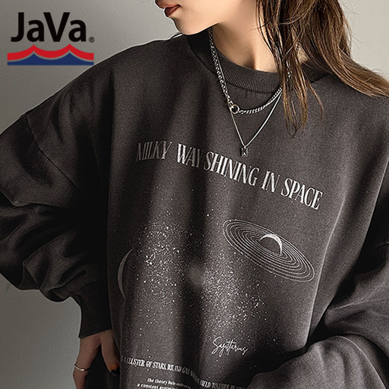 《javaジャバコラボ》 送料無料 トップス スウェット レディース ヴィンテージライク プリント ピグメント 裏起毛 ビッグ プルオーバー男女兼用 ユニセックス メンズ ゆるっと オーバーサイズ 大きいサイズ 秋 冬 2024aw クラシカルエルフ jv1029090のサムネイル