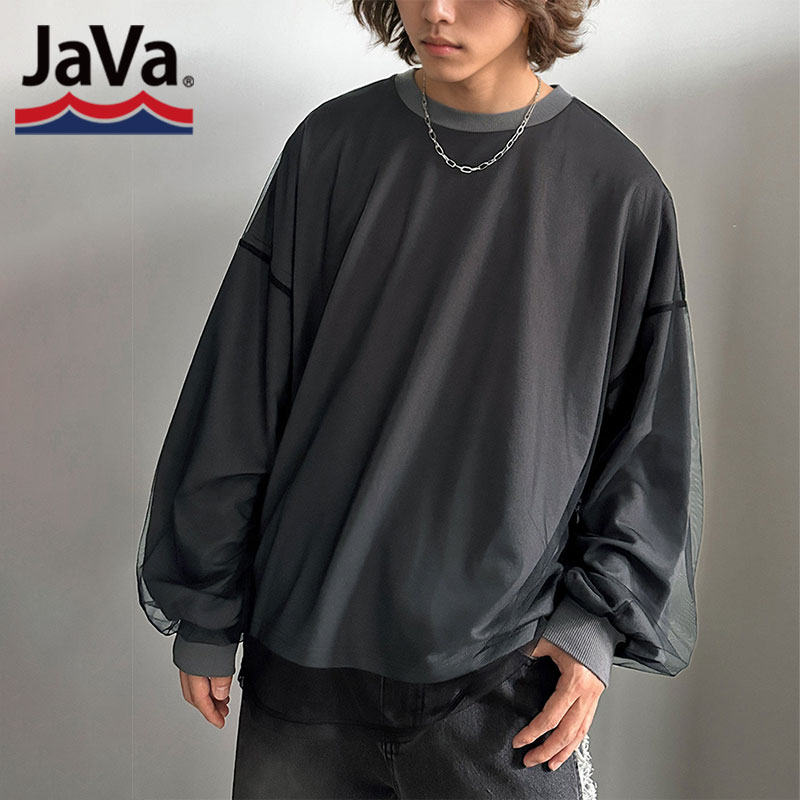 \11/27まで まとめ買いがお得!! 3点以上で10%OFF/ 《javaジャバコラボ》 トップス メンズ Tシャツ 大きい サイズ チュール バック プリン...