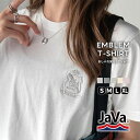 《java ジャバコラボ》 tシャツ レディース 半袖 シルケット風 エンブレム Tシャツ 綿100% 半袖 胸元エンブレム刺繍 クルーネック 着回し カジュア...