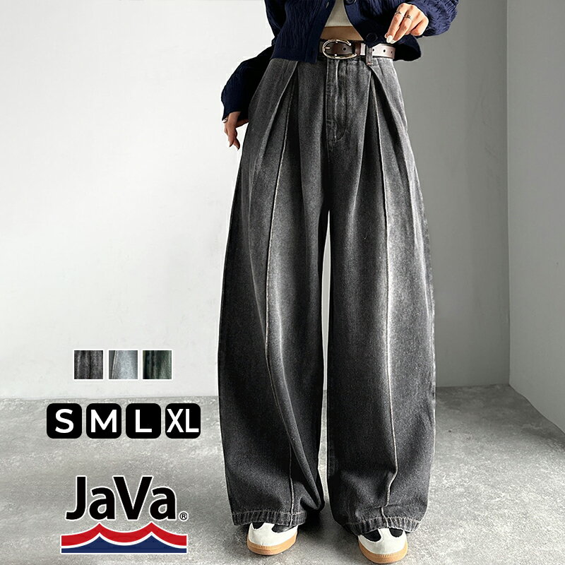 ＼先着順！24h限定 15％OFF クーポン配布／ 《java ジャバコラボ》 ボトムス レディース 秋冬 パンツ 立体 シルエット ダブル タック ワイド デニム 体型カバー ロングシーズン 大きいサイズ 秋 冬 2025aw クラシカルエルフ jv0909017のサムネイル