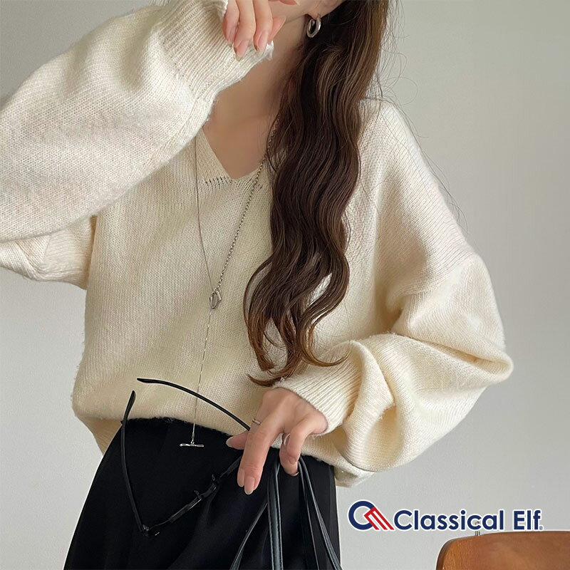 【 クラシカルエルフ classical elf 】ニット トップス 冬 レディース プルオーバー 長袖 Vネック メランジ調 おしゃれ ゆったり リラックス リラクシー 軽量 きれいめ フェミニン レイヤード 大きいサイズ 秋 冬 2025aw ce1020269のサムネイル