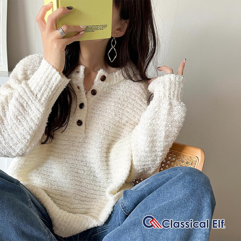 【 クラシカルエルフ classical elf 】 ニット レディース 長袖 トップス ヘンリーネック 前後2way プ..