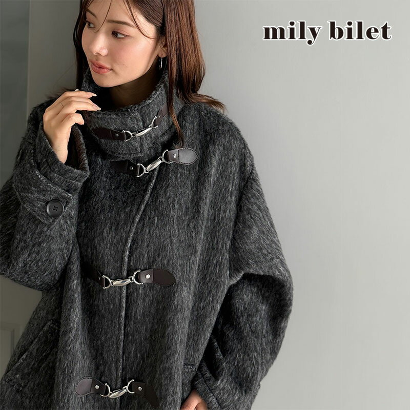 【mily bilet】アウター コート レディース 冬 大きいサイズ フェザーシャギー バックル使いコート 主..