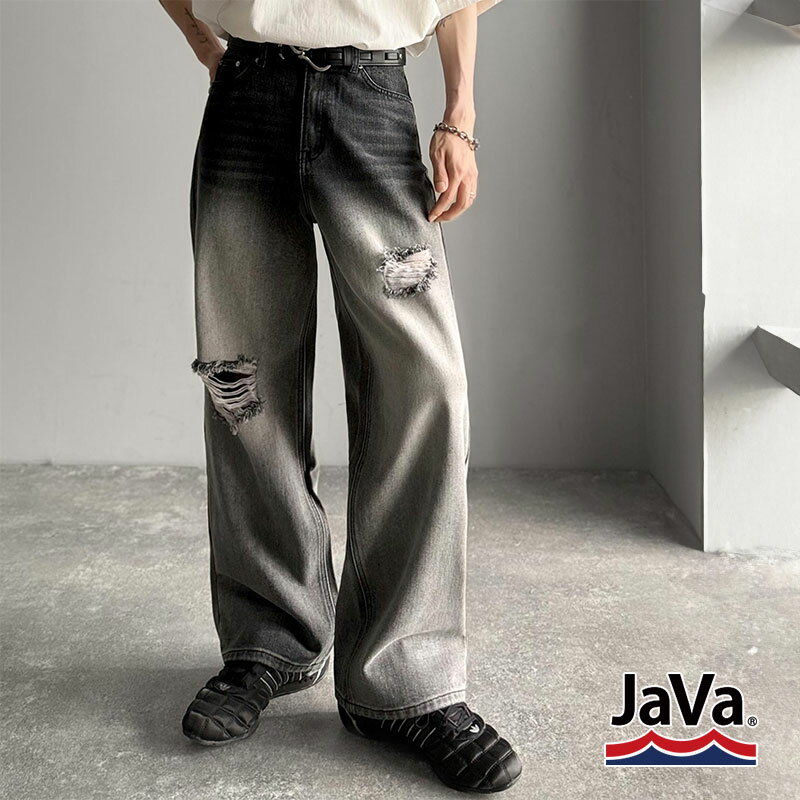 楽天Classical Elf／クラシカルエルフ＼今まとめ買いがお得!! 3点以上で10％OFF／ 《java ジャバコラボ》 ボトムス パンツ メンズ デニムパンツ ワイドパンツ ストレート ダメージデザイン ユニセックス レディース ルーズ すっきり カジュアル 大きいサイズ 秋 冬 2025aw jm0909007