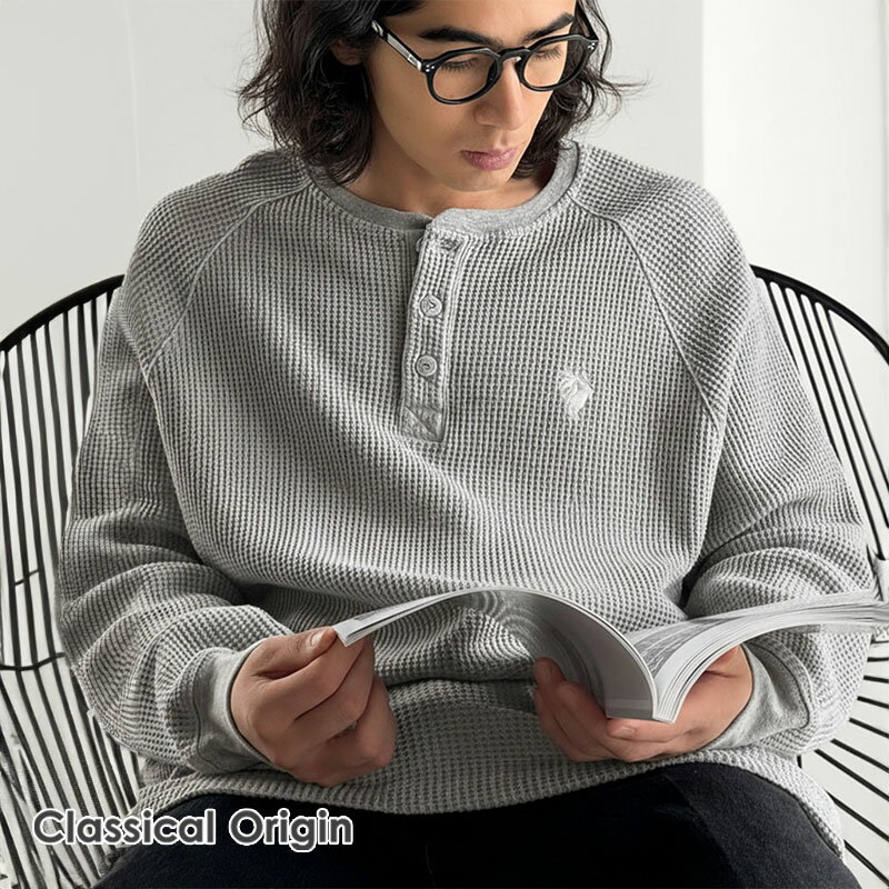 楽天Classical Elf／クラシカルエルフ＼今まとめ買いがお得!! 3点以上で10％OFF／ 【Classical Origin】tシャツ メンズ 長袖 トップス ラグラン ビッグTシャツ ワッフル素材 綿100％ シンプル ヘンリーネック 着心地抜群 こなれ感 肉厚 清潔感 大きいサイズ 秋 冬 2025aw co0780015