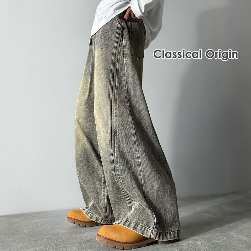 楽天Classical Elf／クラシカルエルフ＼今まとめ買いがお得!! 3点以上で10％OFF／ 【Classical Origin】 ボトムス パンツ メンズ 秋冬 デニムパンツ サイドダブルカーブ ワイドシルエット リラックス感 ヴィンテージ加工 曲線美 脚長効果 大きいサイズ 秋 冬 2025aw co0900002
