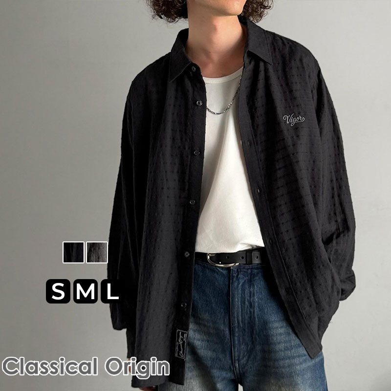 \先着順/24H限定 【全品15%OFFクーポン】 【Classical Origin】 トップス シャツ メンズ 綿 100% 胸元 刺繍入り ドビー織 長袖...