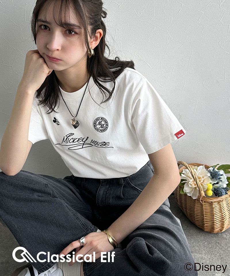 【8/11 23:59まで まとめ買いクーポン3点以上で 10％OFF 】 【 クラシカルエルフ classical elf 】 tシャツ レディース 半袖 ゆったり 綿100％ ディズニー サイン 風 刺繍 Tee 半袖 ロングシーズン インナー コンパクト 大きいサイズ 春 夏 ce1330037