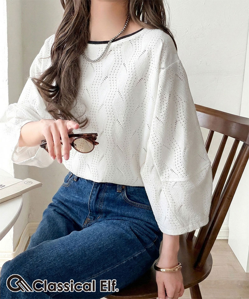 樂天商城 - 【 4/18限定 3000円以上で使える 399円OFF クーポン 】 【 クラシカルエルフ classical elf 】 カットソー 七分袖 トップス レディース 配色 ジャガードトップス 高級感 主役級 カジュアル 透け感 きれいめ 華奢見え オン オフ 大きいサイズ 春 夏 2026ss ce1050377