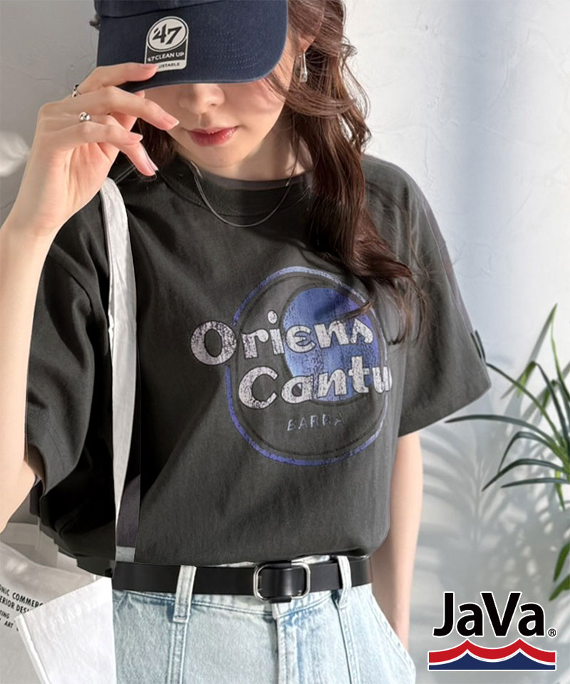 乐天商城 - 《java ジャバコラボ》 tシャツ レディース 半袖 綿100％ トップス カットソー コンパクト グラフィック ロゴT ヴィンテージライク ロック風 プリント タイト カジュアル 男女兼用 ピグメント加工 大きいサイズ 春 夏 2026ss クラシカルエルフ jv1050367