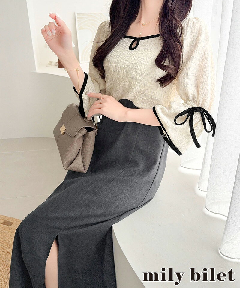 樂天商城 - 4/17 09:59まで まとめ買いクーポンで2点で10％OFF| 【 mily bilet 】ワンピース レディース 袖 リボン 付き 配色 パイピング 異素材 ドッキング ワンピ ロング丈 大きいサイズ 春 夏 2026ss クラシカルエルフ mi1019133