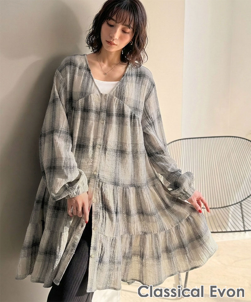 樂天商城 - 【 4/18限定 3000円以上で使える 399円OFF クーポン 】 【Classical Evon】 シャツ レディース シャツワンピース 長袖 トップス チュニック 着回し抜群 前後2way パナマ風 ティアード 大きいサイズ 春 夏 2026ss クラシカルエルフ ev1010591