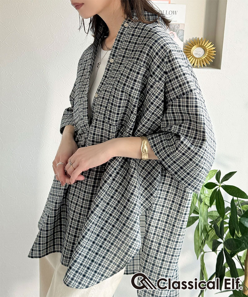 Rakuten - 【6/11 23:59まで まとめ買いクーポン2点以上で 10％OFF 】 【 クラシカルエルフ classical elf 】 トップス シャツ レディース サッカー素材 チェックシャツ ヘンリーシャツ ラフ デイリー お出かけ 快適 リラックス感 華奢魅せ 大きいサイズ 春 夏 2026ss ce1265074