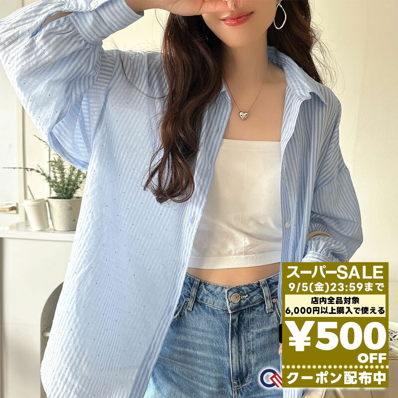 【先着順!!24時間限定★500円OFFクーポン】 スーパーセール超目玉 | 【 クラシカルエルフ classical elf 】 シャツ レディース 長袖 トップス ブラウス ストライプ ラインストーン シアーシャツ 上品 大人カジュアル 透け感 シャツブラウス 春 夏 2025SS ce1010416のサムネイル