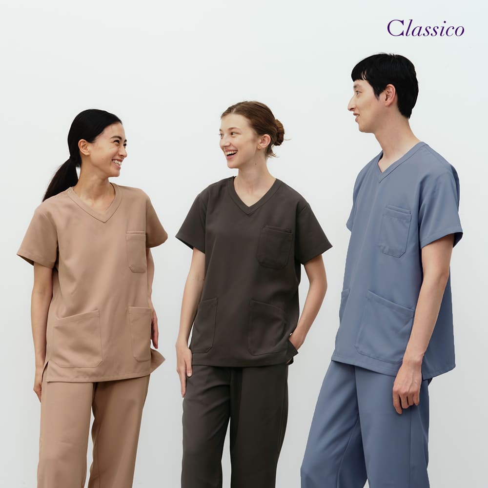 【お買い物マラソン全品P3倍】【クラシコ公式】PACKスクラブトップス(男女兼用) 白衣 スクラブ トップス レディース メンズ ユニセックス 選べる8サイズ 診察衣 医療 看護師 クリニック 医師 医者 研修医 実習 おしゃれ 静電防止 ノンアイロン 透け防止 半袖 Vネック
