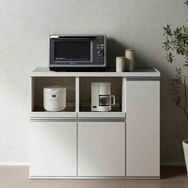 Range Stands - 【KITCHEN COUNTER　キッチンカウンター　幅約115cm　】スーパーホワイト　レンジ台　キッチン収納　スライドレール　特殊プリント化粧板　完成品　日本製　F★★★★