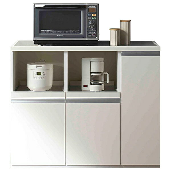 Rakuten - 【KITCHEN COUNTER　キッチンカウンター　幅約115cm　】スーパーホワイト　レンジ台　キッチン収納　スライドレール　特殊プリント化粧板　完成品　日本製　F★★★★